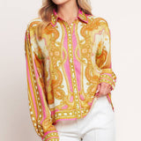 BAROQUE FLORAL BUTTON DOWN BLOUSE
