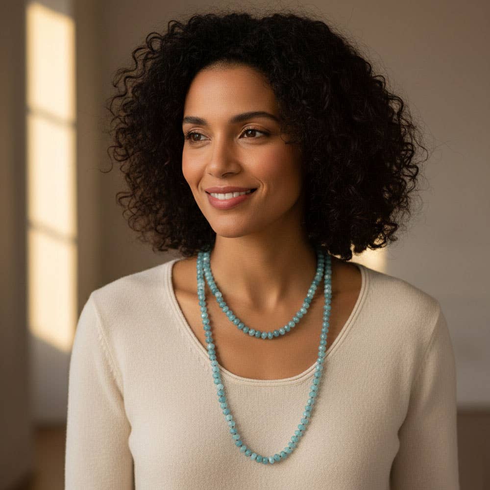 Marbled Flat Beaded Layering Long Necklace