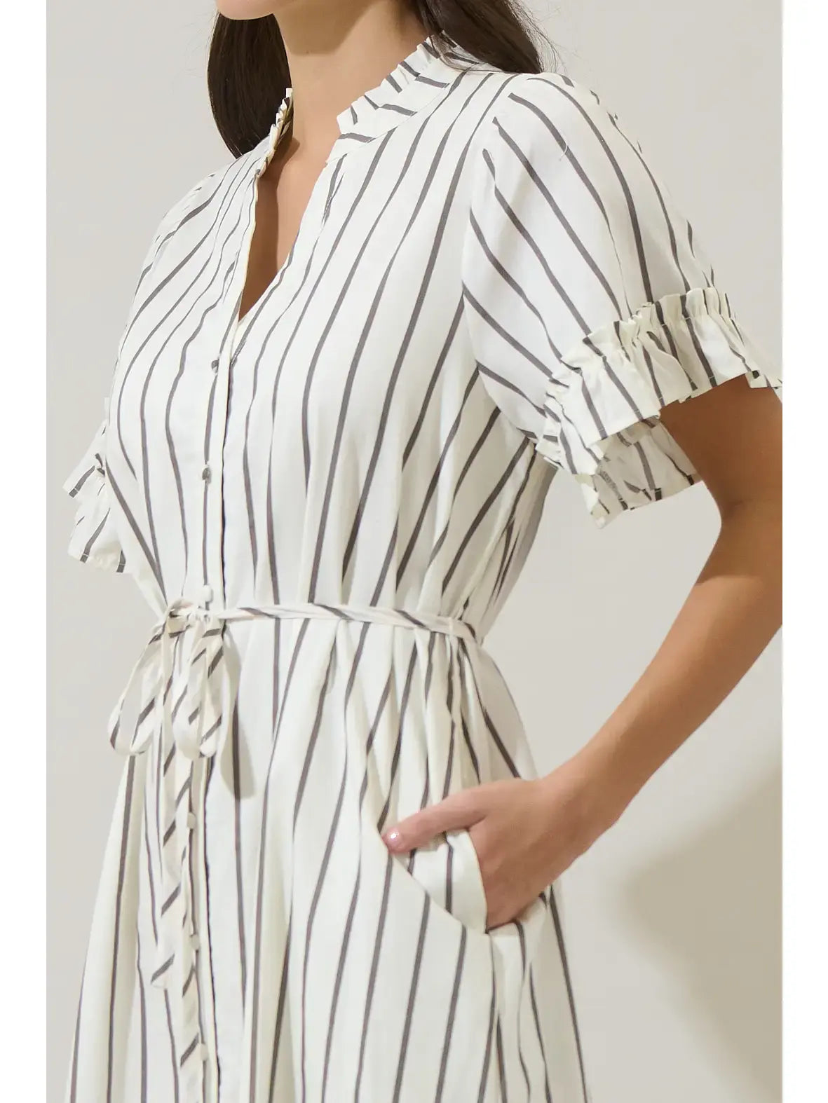 ALIYA STRIPED BUTTON UP MIDI DRESS
