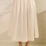 SMOCKED WAIST POPLIN MAXI SKIRT