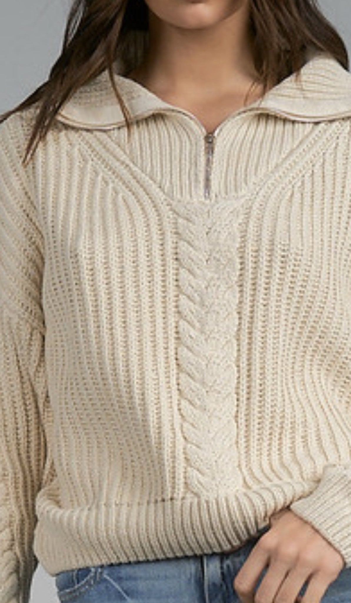 HALF ZIP CABLE DETAIL SWEATER