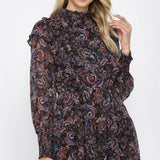 PAISLEY SMOCK NECKLINE RUFFLE DRESS