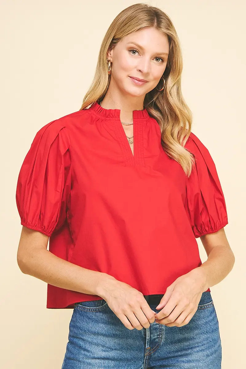 RUFFLE COLLAR POPLIN TOP