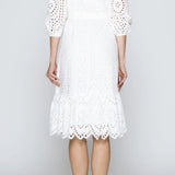 EYELET BELTED MIDI DRESS