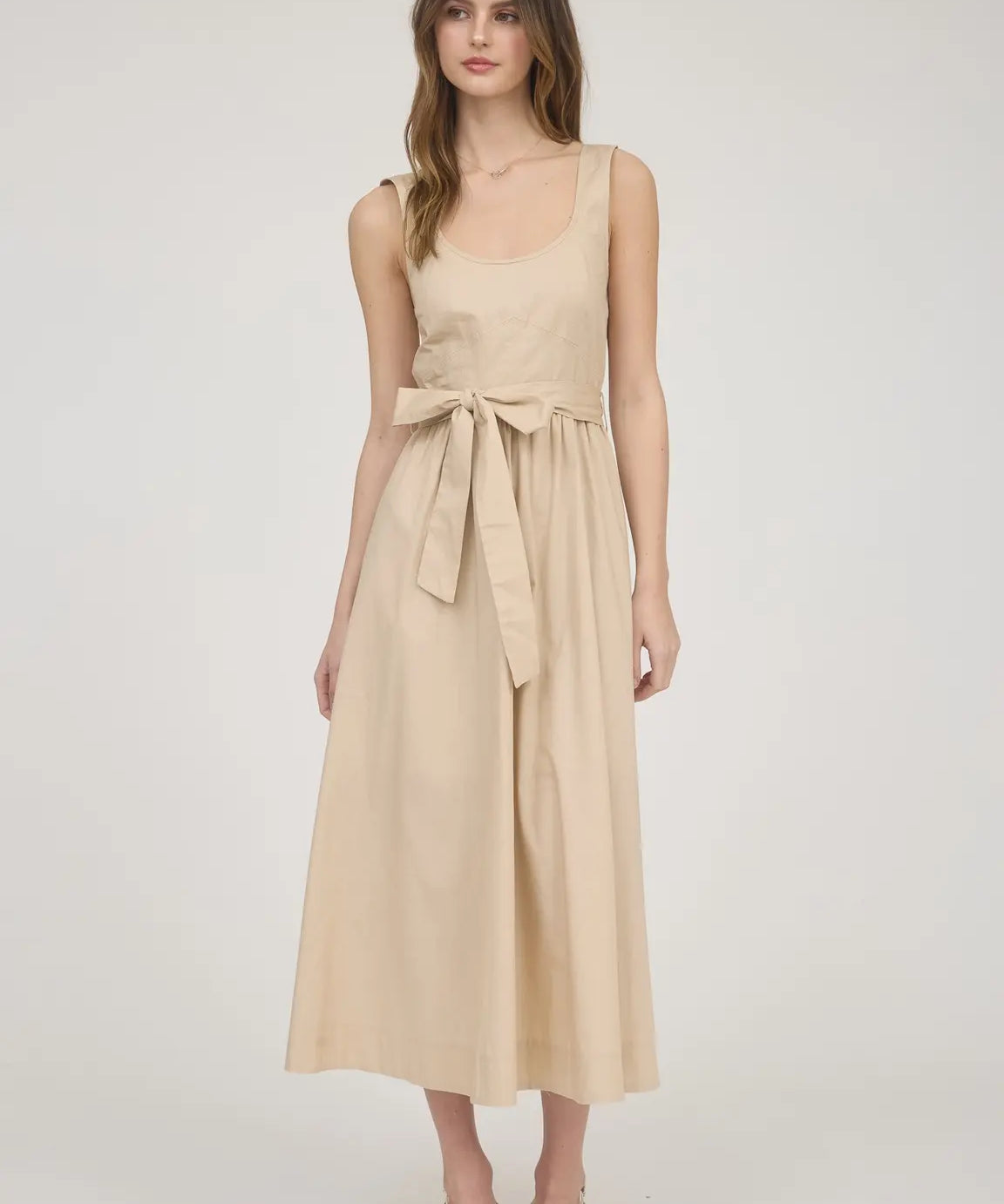 SLVLESS A-LINE MIDI W/ TIE BELT