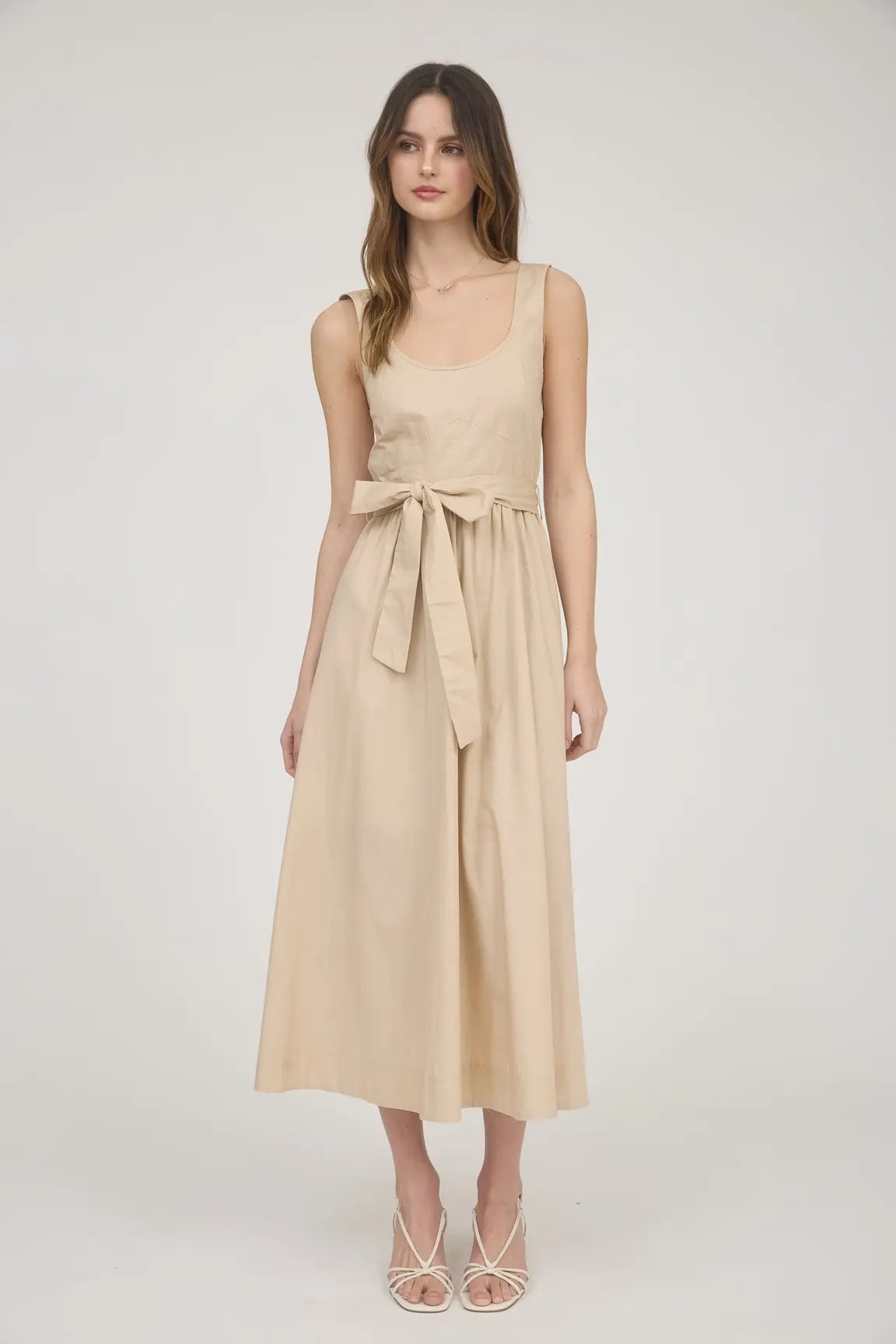 SLVLESS A-LINE MIDI W/ TIE BELT