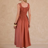 SWEETHEART NECK SLVLESS SMOCKED MIDI DRESS