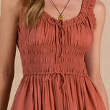 SWEETHEART NECK SLVLESS SMOCKED MIDI DRESS