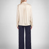 Satin Tie-Neck Long Sleeve Blouse