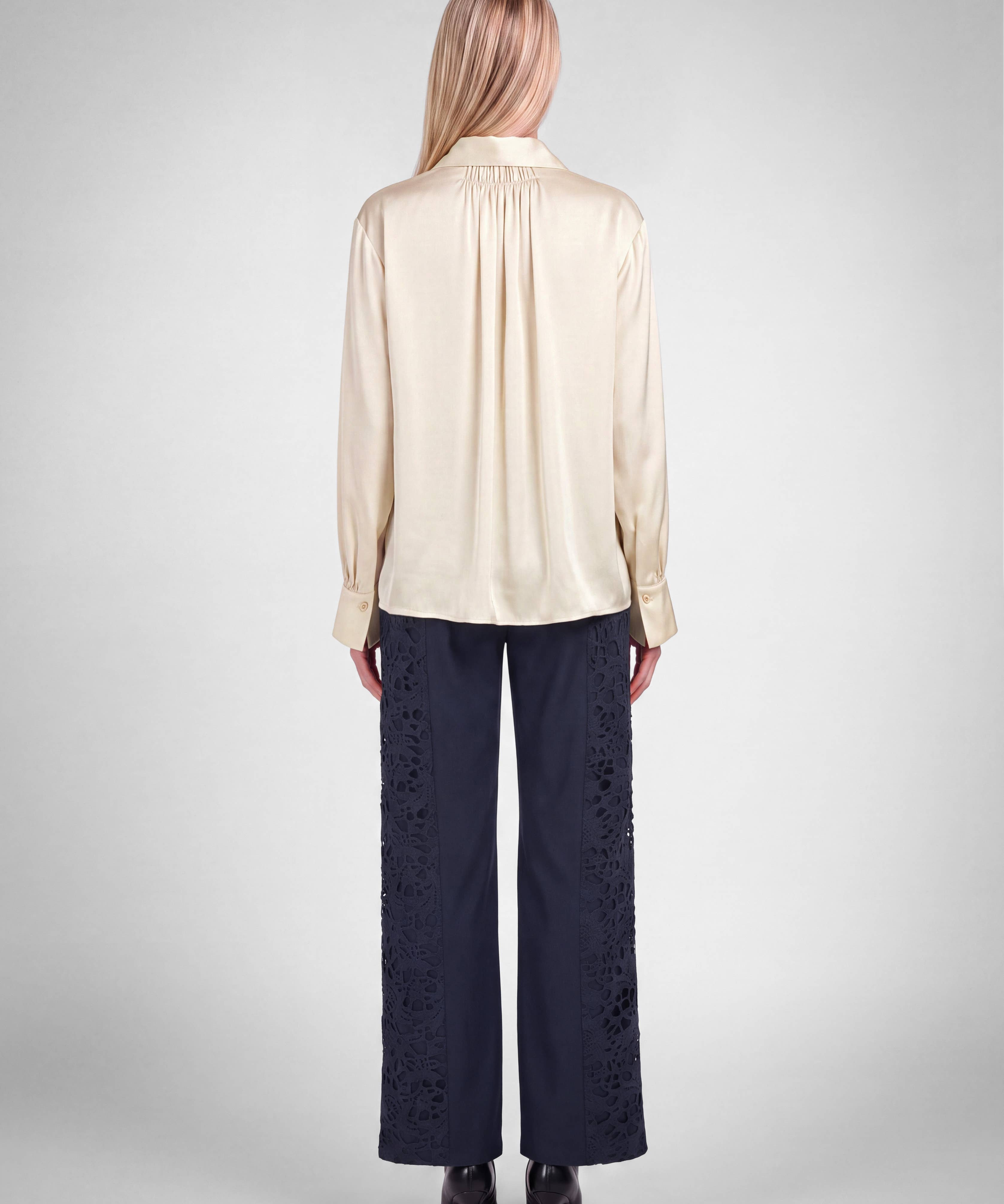 Satin Tie-Neck Long Sleeve Blouse