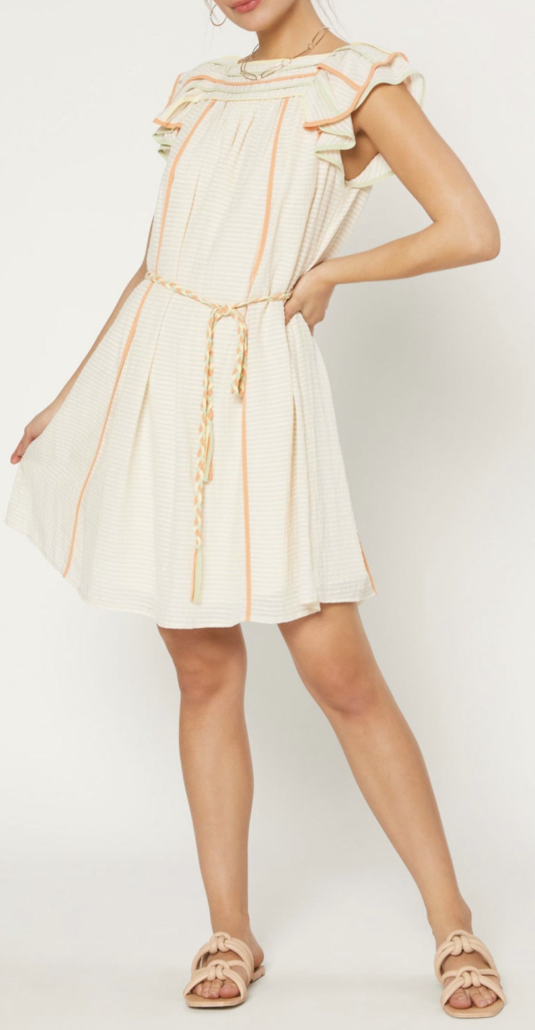 MINI DRESS WITH CONTRAST PIPE/BRAID