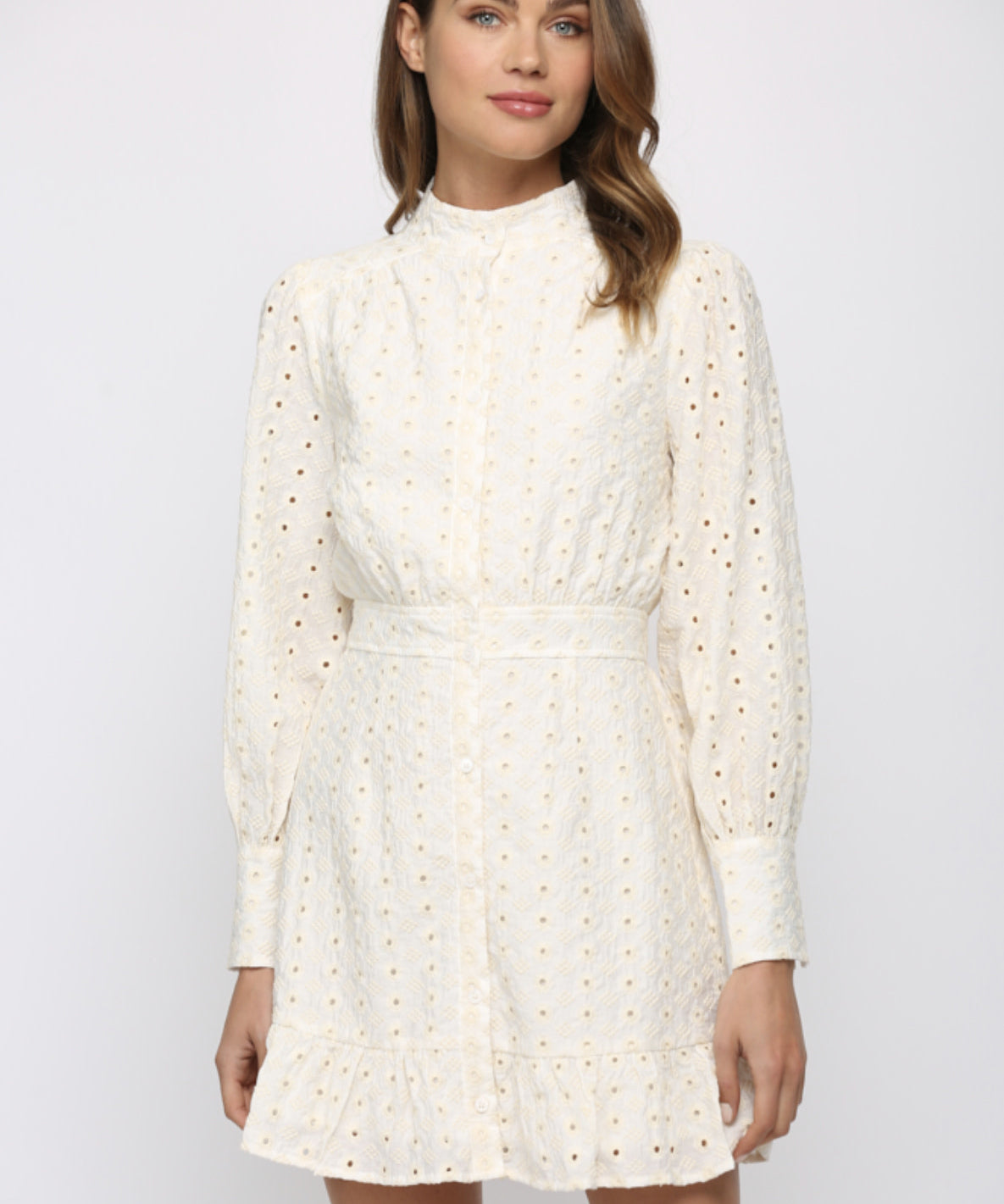 BUTTON DOWN EYELET DRESS
