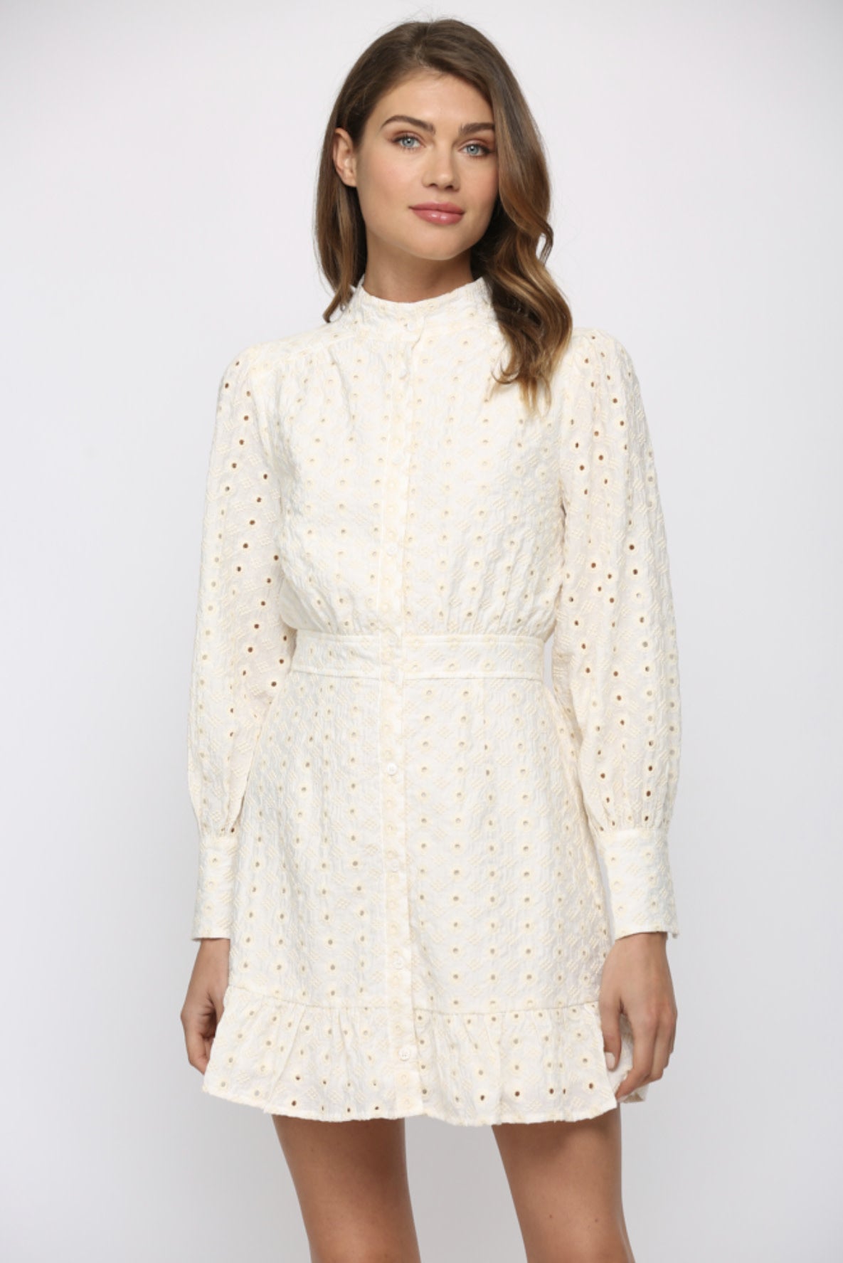 BUTTON DOWN EYELET DRESS