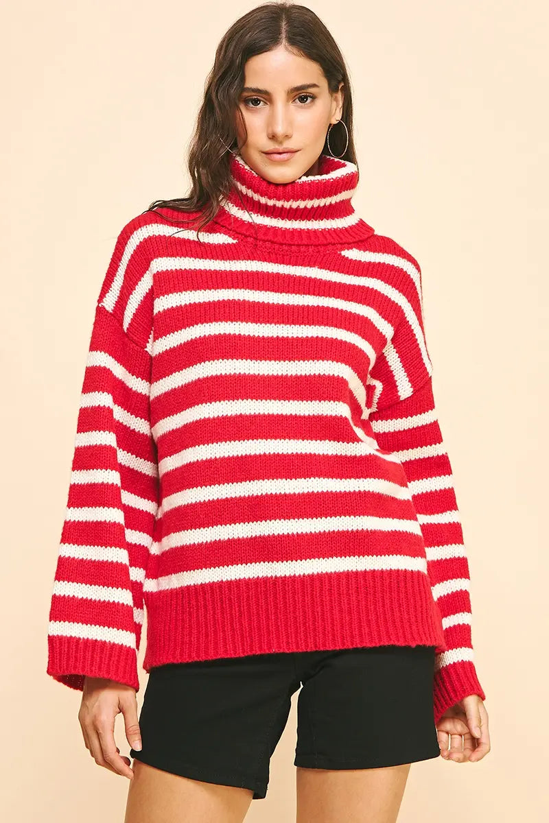 STRIPE TURTLE NECK SWEATER