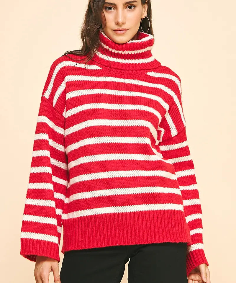 STRIPE TURTLE NECK SWEATER