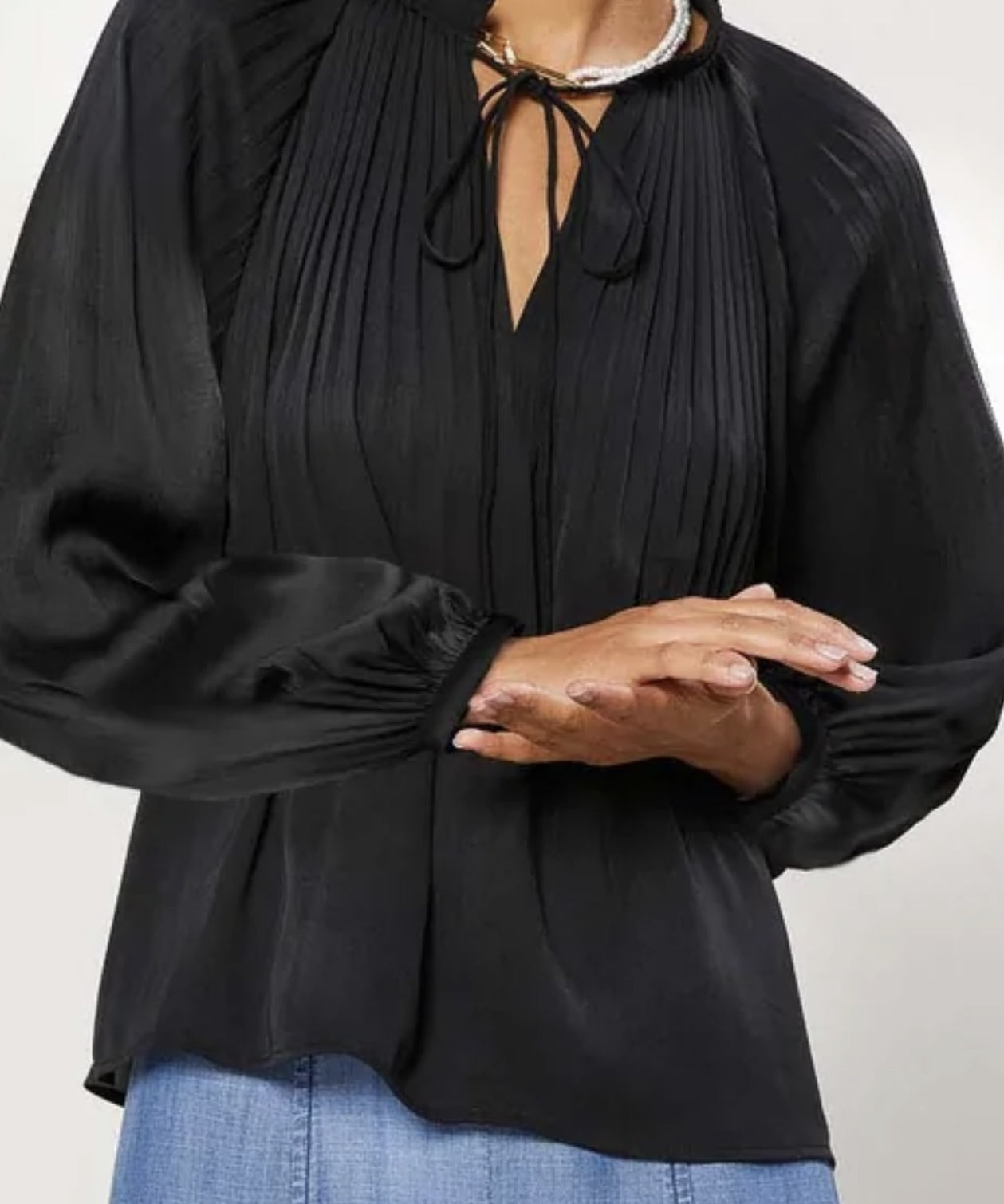 3Q SLV PLEATED TOP