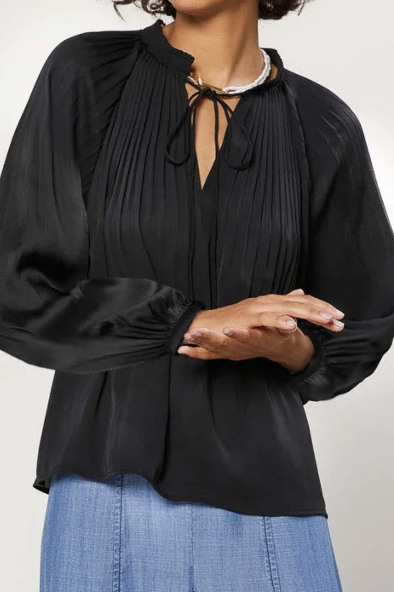 3Q SLV PLEATED TOP