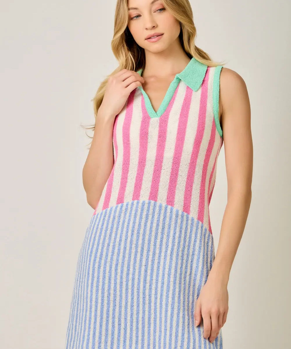 TERRY CLOTH STRIPE DRESS