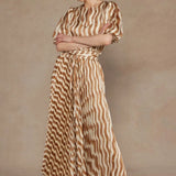 WAVY STRIPE PLEATED MIDI SKIRT