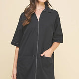 V NECK STITCH MINI DRESS