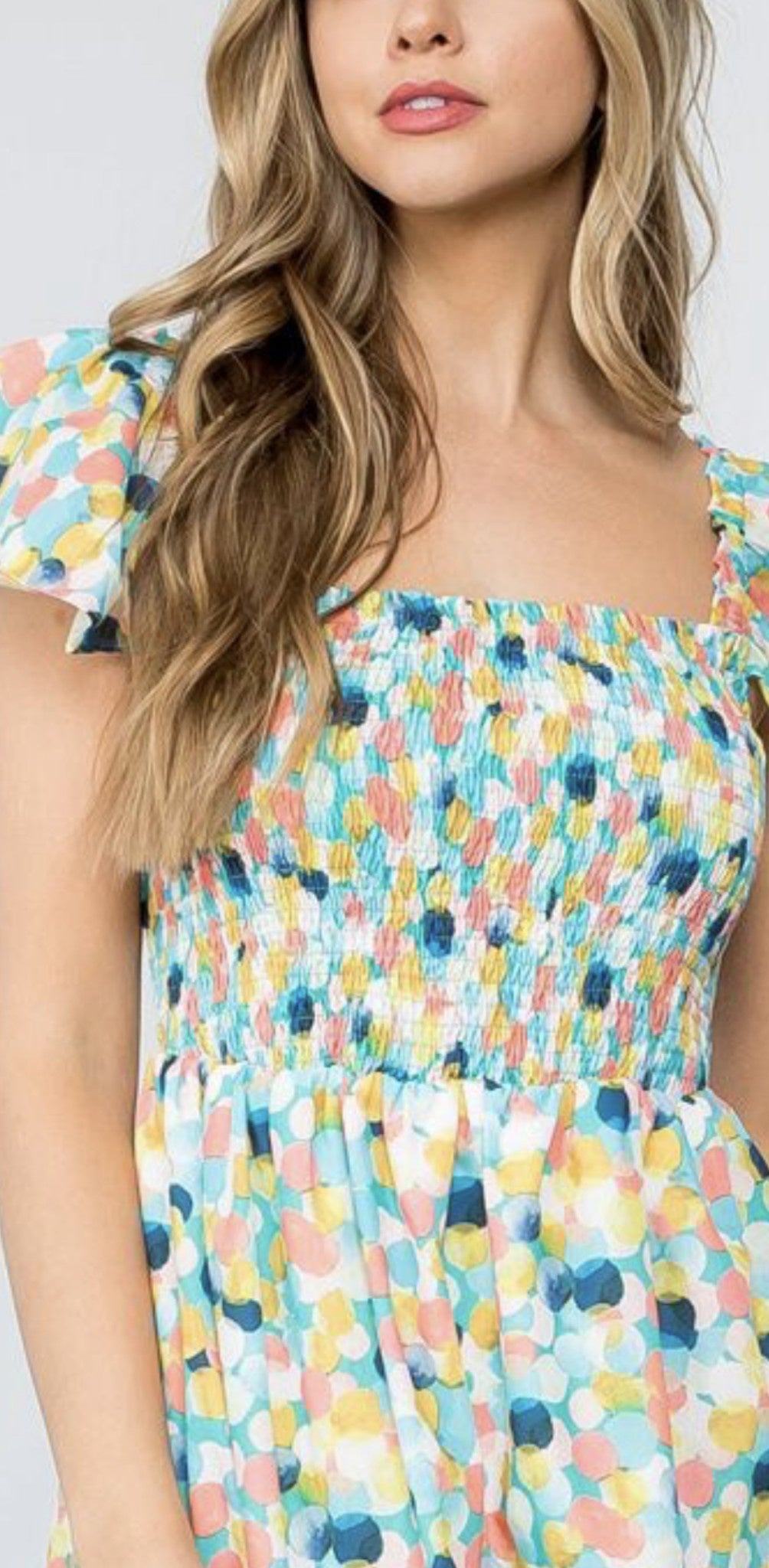 POLKA DOT SMOCKED MIDI DRESS
