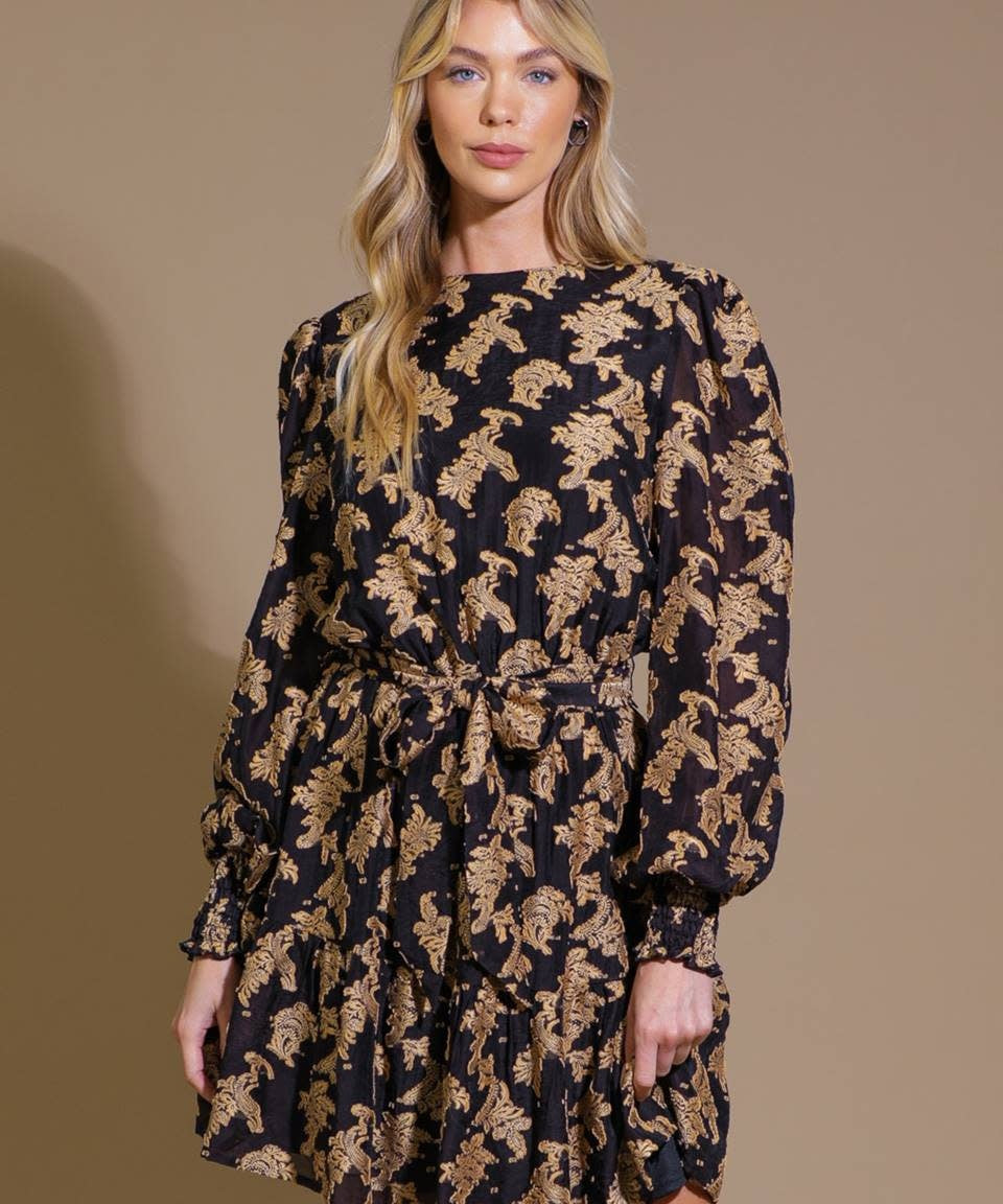 WOVEN JACQUARD MINI DRESS