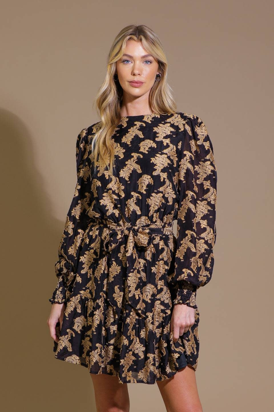 WOVEN JACQUARD MINI DRESS