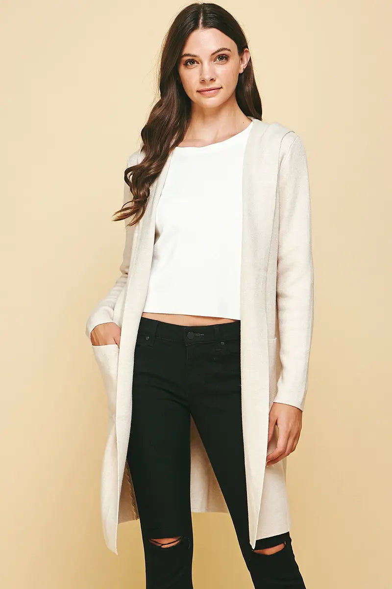 HOODED OPEN KNIT CARDIGAN