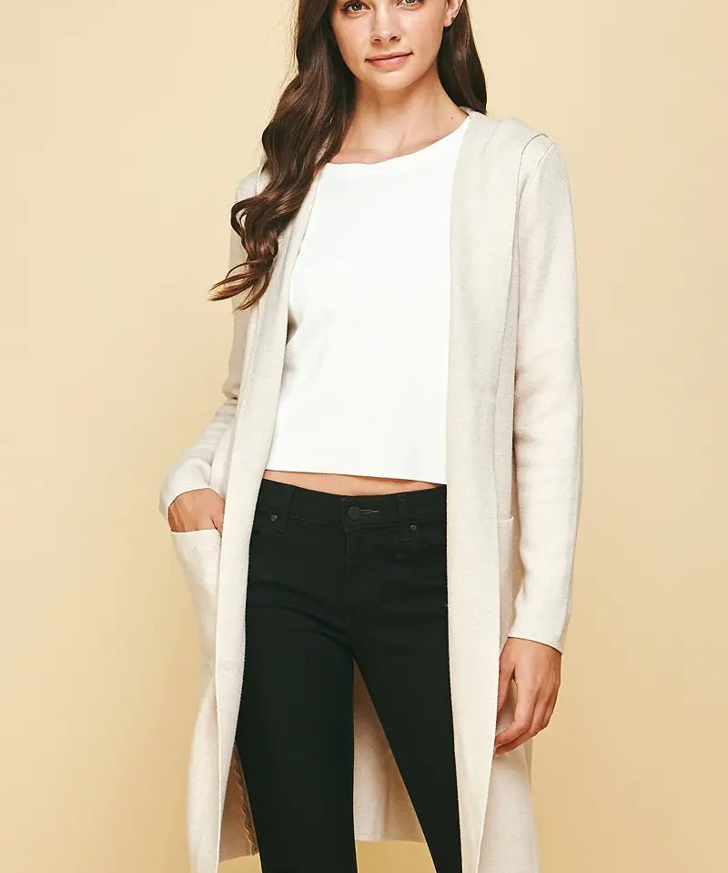 HOODED OPEN KNIT CARDIGAN