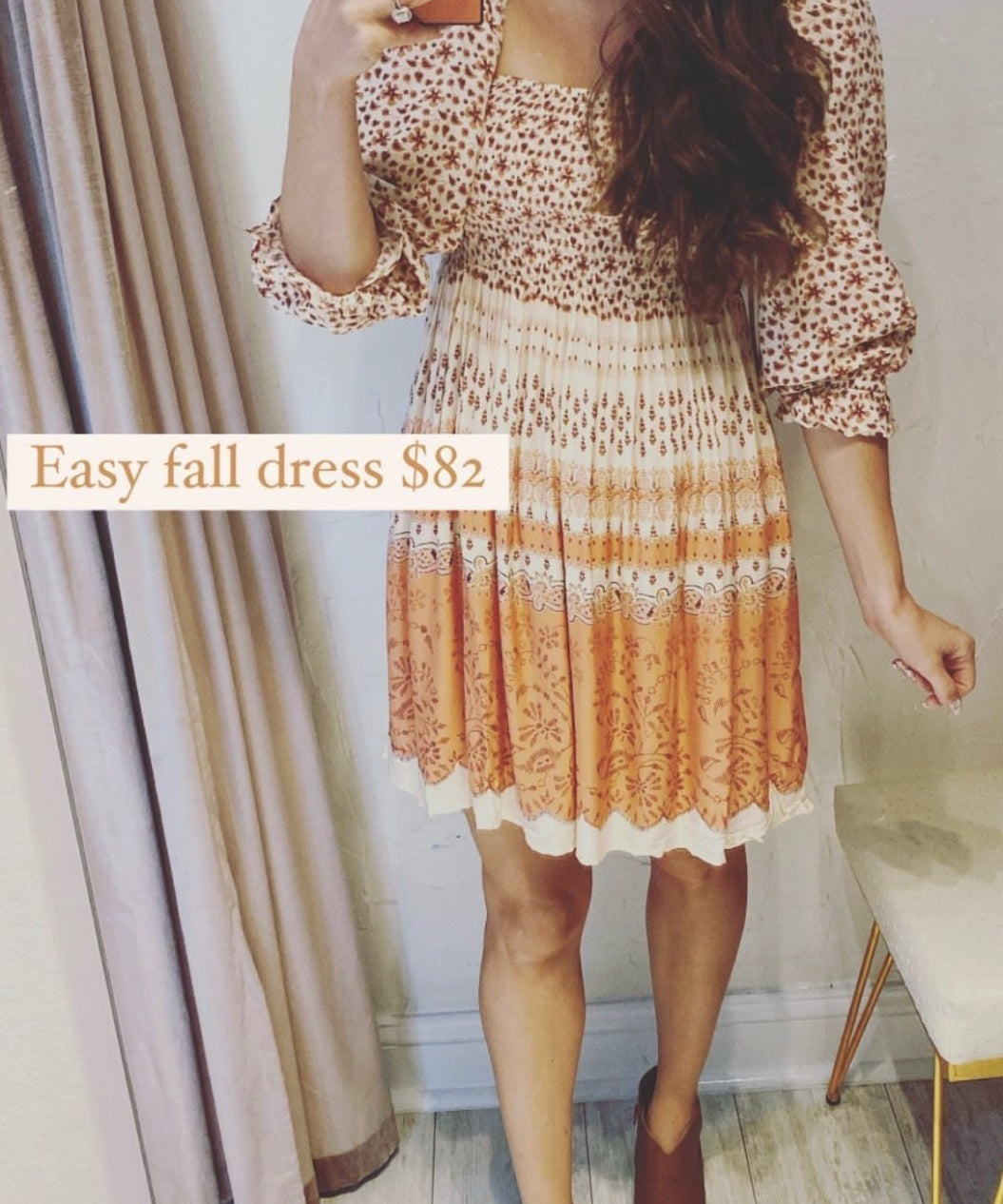 SMOCKED BODICE PRINT MINI DRESS