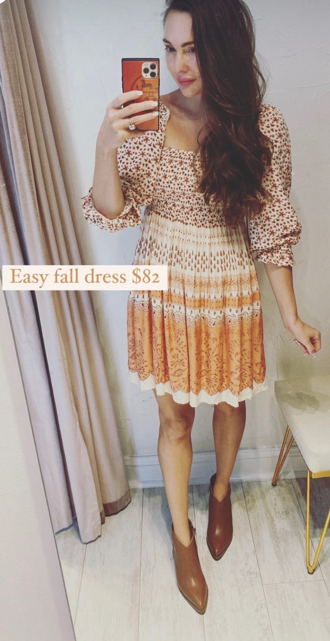 SMOCKED BODICE PRINT MINI DRESS