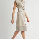 COLLARD BLACK ACCENT MIDI DRESS W/BELT