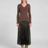 Metallic Ribbed Knit Scallop-Neck Top