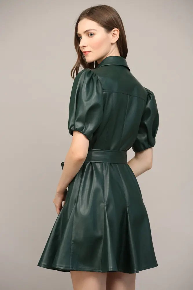 SSLV FAUX LEATHER DRESS