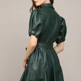 SSLV FAUX LEATHER DRESS