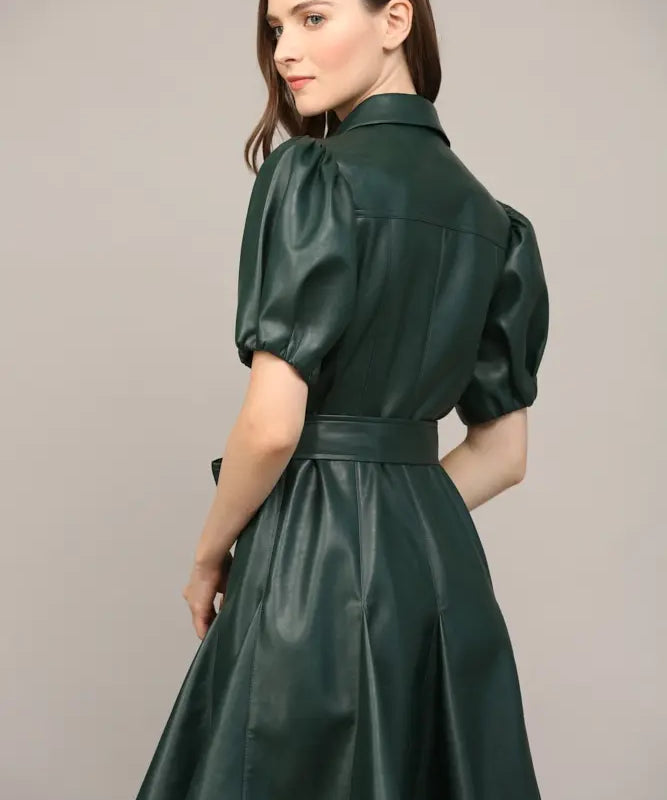 SSLV FAUX LEATHER DRESS