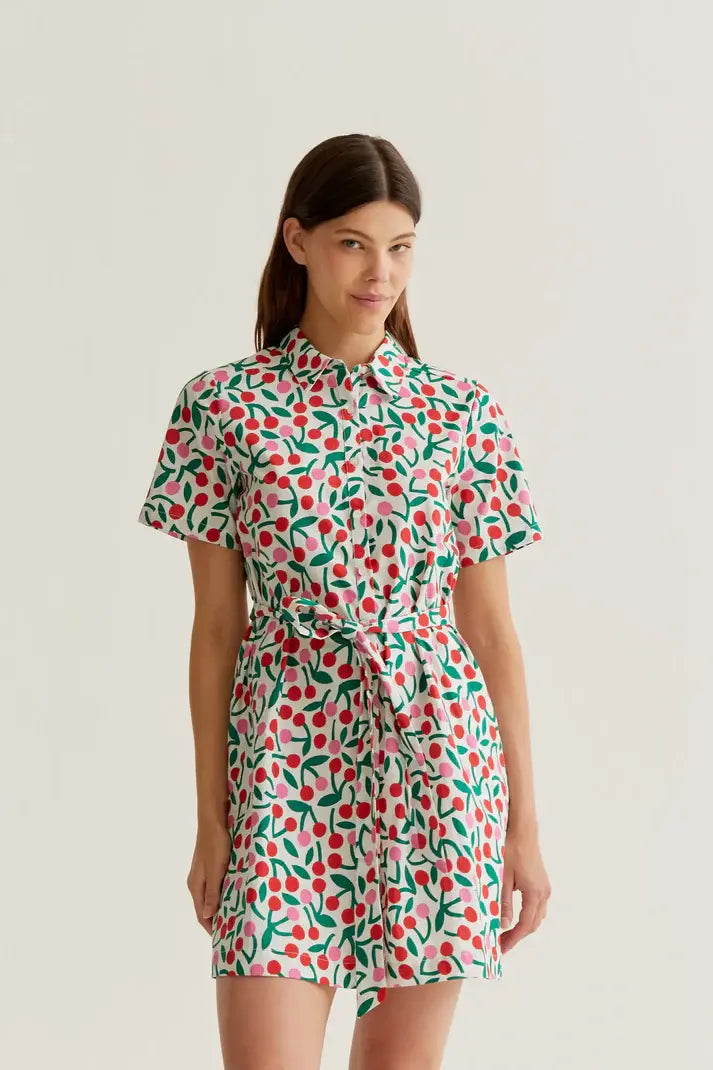 SSLV CHERRY PRINT MINI DRESS