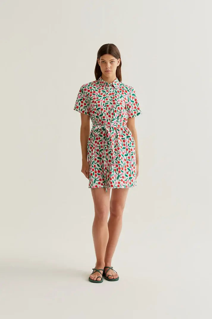 SSLV CHERRY PRINT MINI DRESS