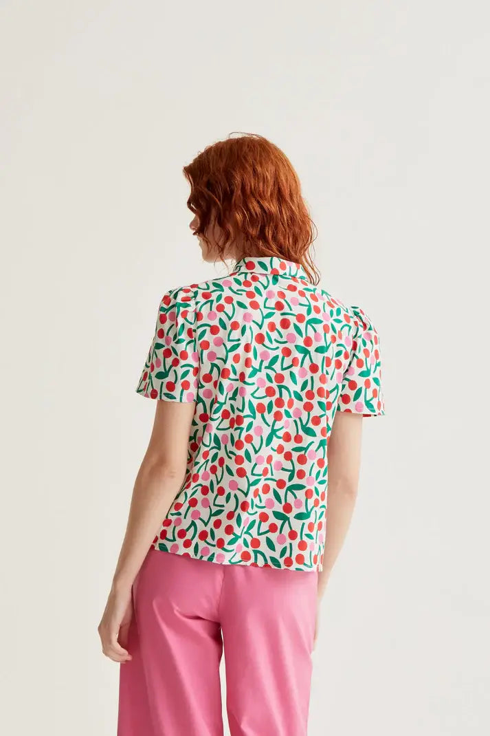 SSLV CHERRY PRINT BUTTON UP