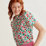 SSLV CHERRY PRINT BUTTON UP