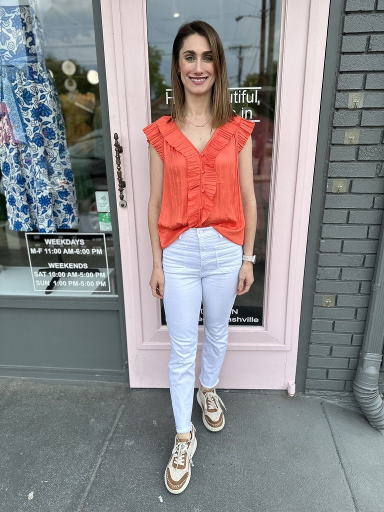 PLEATED TRIM SSLV BUTTON FRONT PLEATED (last one)BLOUSE