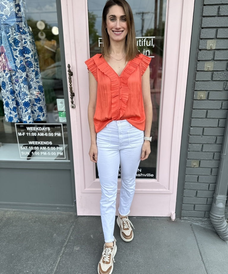 PLEATED TRIM SSLV BUTTON FRONT PLEATED (last one)BLOUSE