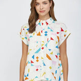 GEO PRINT SSLV BUTTON UP