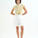 SSLV FLOWERBURST COLLARED TOP