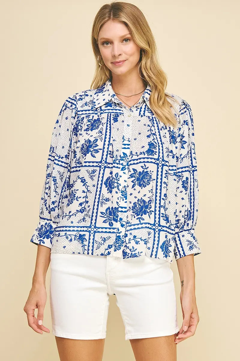 FLORAL BUTTON DOWN TOP