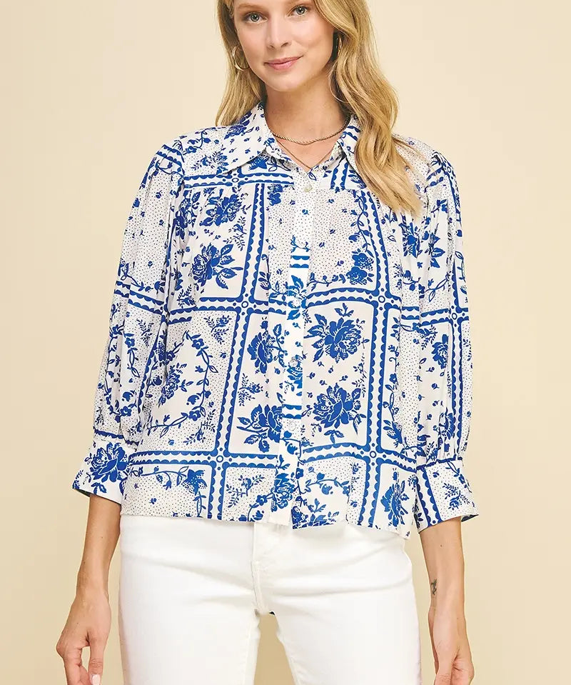 FLORAL BUTTON DOWN TOP