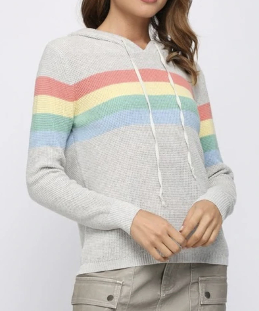 WAFFLE KNIT STRIPED HOODIE