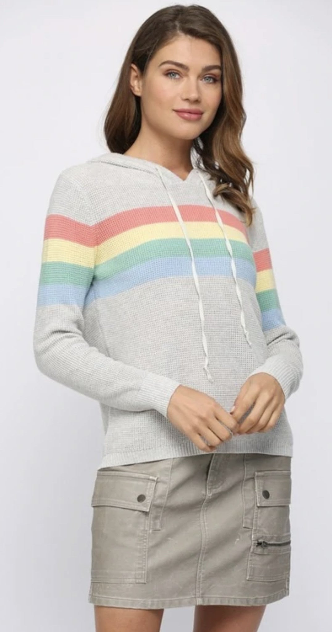 WAFFLE KNIT STRIPED HOODIE