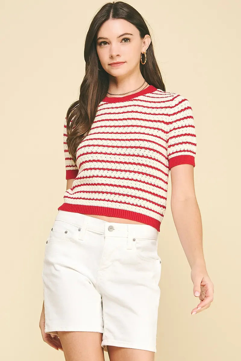 RED CROCHET SWEATER TOP