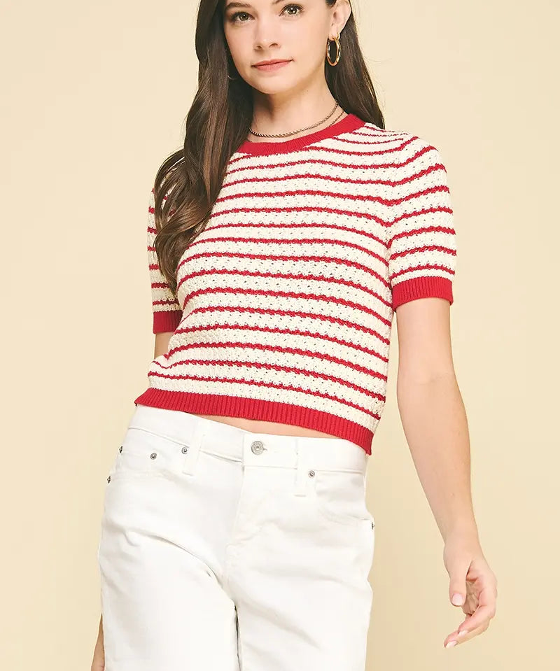 RED CROCHET SWEATER TOP